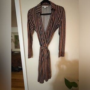Diane Von Furstenberg Jeanne RICKRACK KHAKI Wrap Dress with Collar